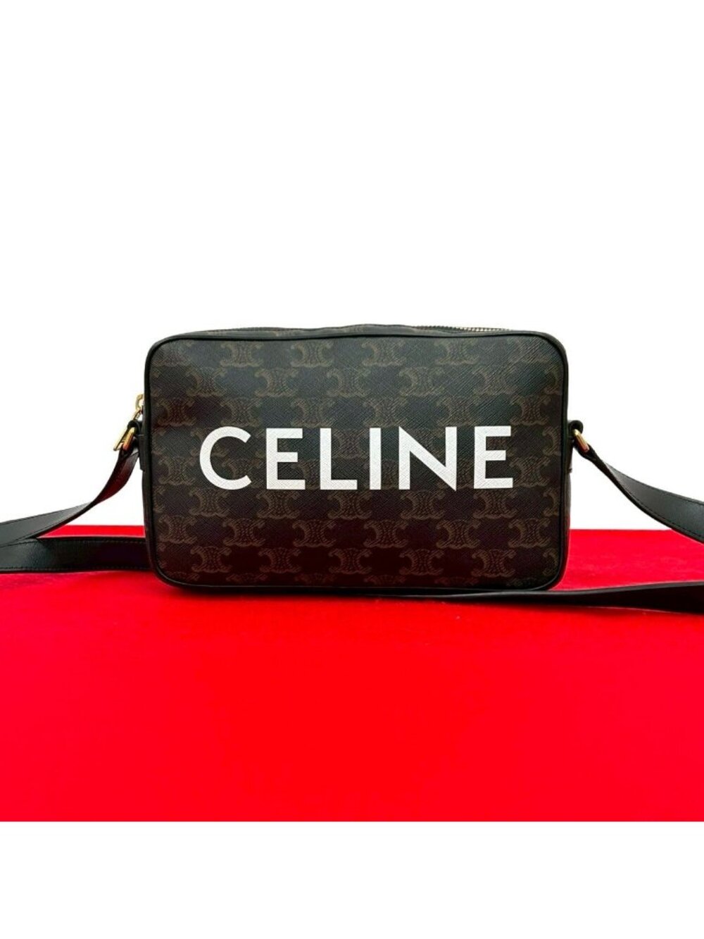 Celine Triomphe Medium Messenger Leather Shoulder Bag Pochette Crossbody Brown